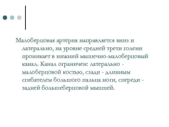 Малоберцовая артерия направляется вниз и латерально, на уровне средней трети голени проникает в нижний