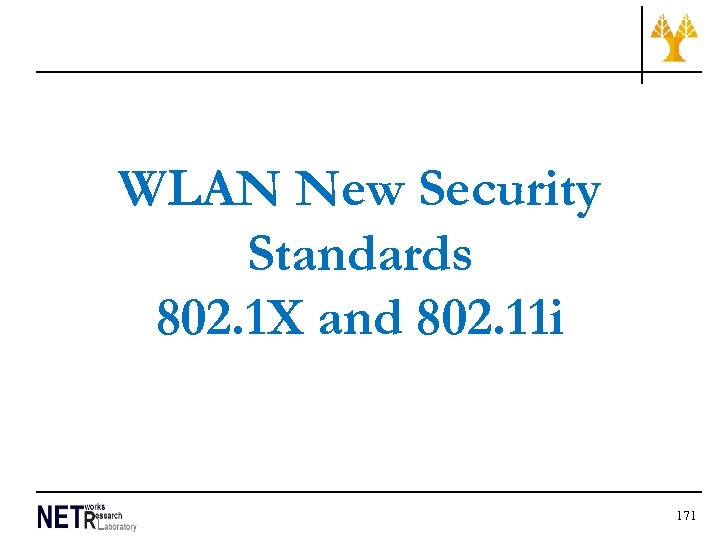 WLAN New Security Standards 802. 1 X and 802. 11 i 171 