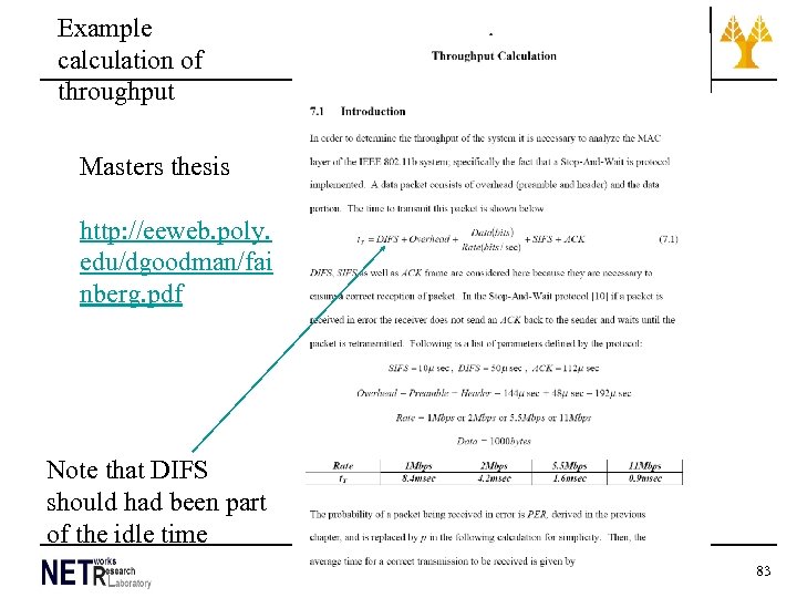 Example calculation of throughput Masters thesis http: //eeweb. poly. edu/dgoodman/fai nberg. pdf Note that