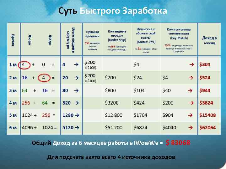 Суть Быстрого Заработка Общий Доход за 6 месяцев работы в i. Wow. We =