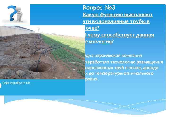 Вопрос № 3 Какую функцию выполняют эти водоналивные трубы в почве? И чему способствует