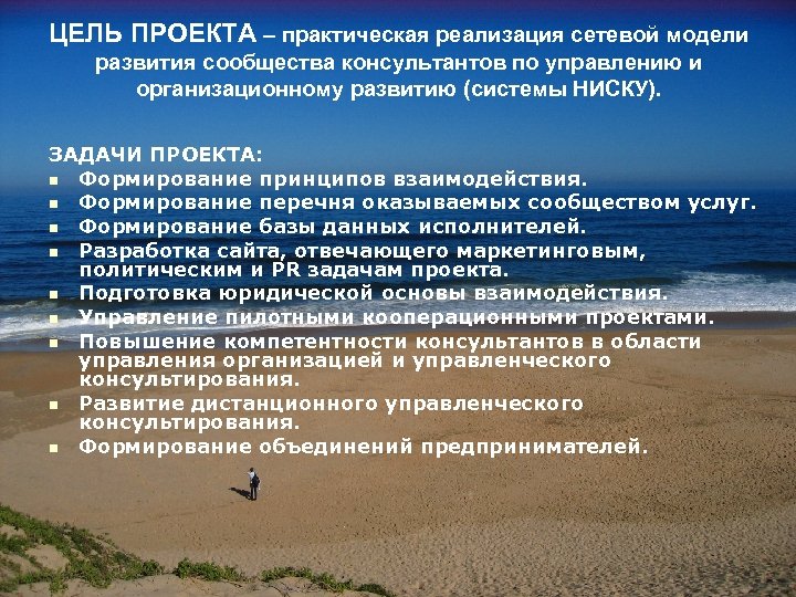 ЦЕЛЬ ПРОЕКТА – практическая реализация сетевой модели развития сообщества консультантов по управлению и организационному