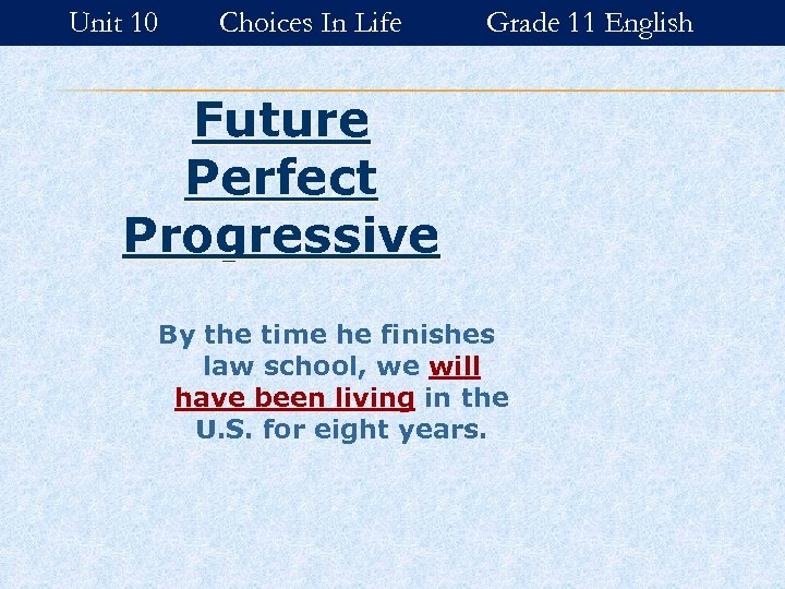 Unit 10 Choices In Life Grade 11 English Future Perfect Progressive By the time