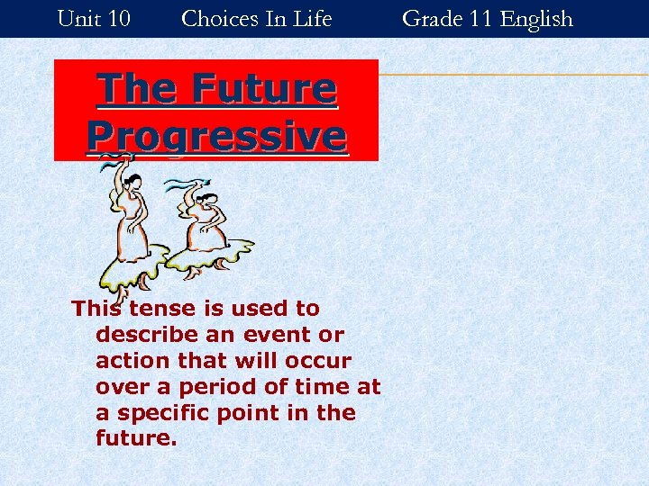 Unit 10 Choices In Life The Future Progressive This tense is used to describe