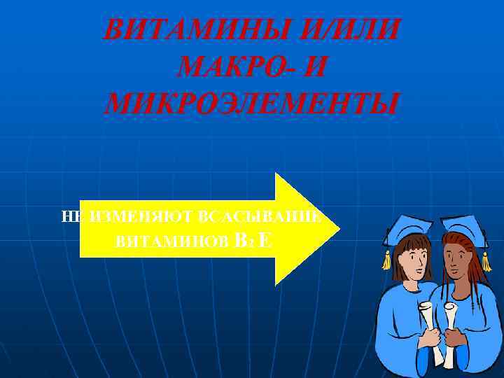 ВИТАМИНЫ И/ИЛИ МАКРО- И МИКРОЭЛЕМЕНТЫ НЕ ИЗМЕНЯЮТ ВСАСЫВАНИЕ ВИТАМИНОВ В 2 Е 