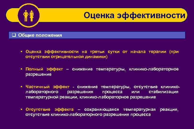  Оценка эффективности q Общие положения § Оценка эффективности на третьи сутки от начала