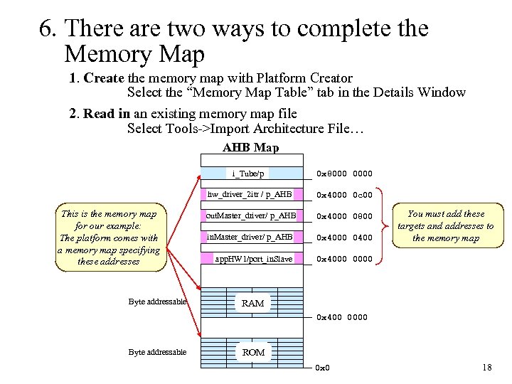 6. There are two ways to complete the Memory Map 1. Create the memory
