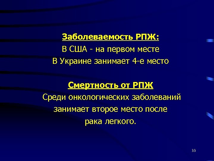 Заболеваемость РПЖ: В США - на первом месте В Украине занимает 4 -е место