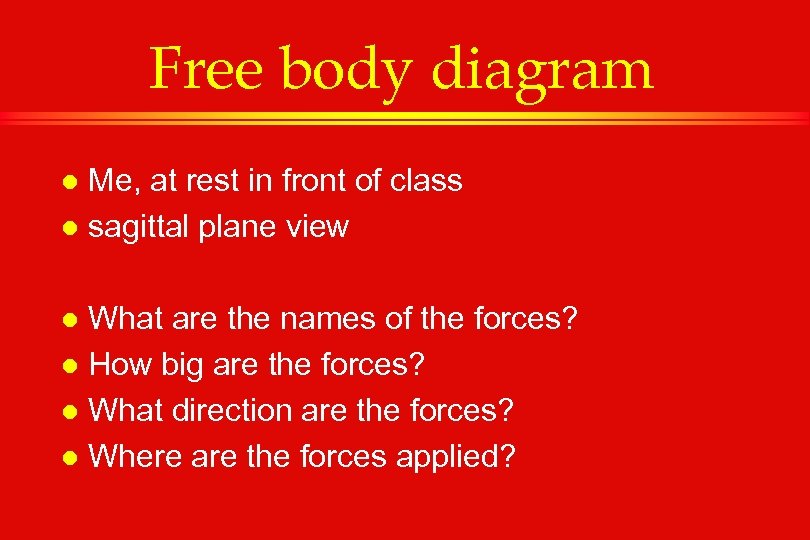 Free body diagram Me, at rest in front of class l sagittal plane view