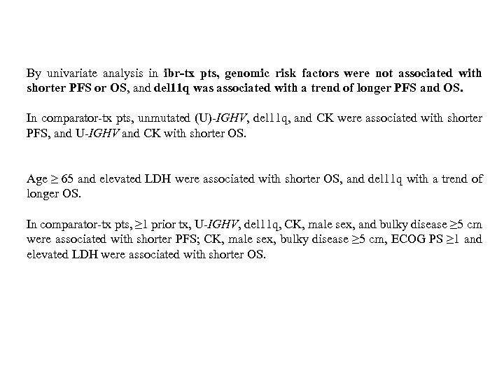 By univariate analysis in ibr-tx pts, genomic risk factors were not associated with shorter