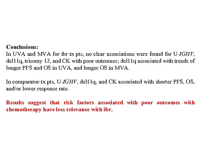 Conclusions: In UVA and MVA for ibr-tx pts, no clear associations were found for