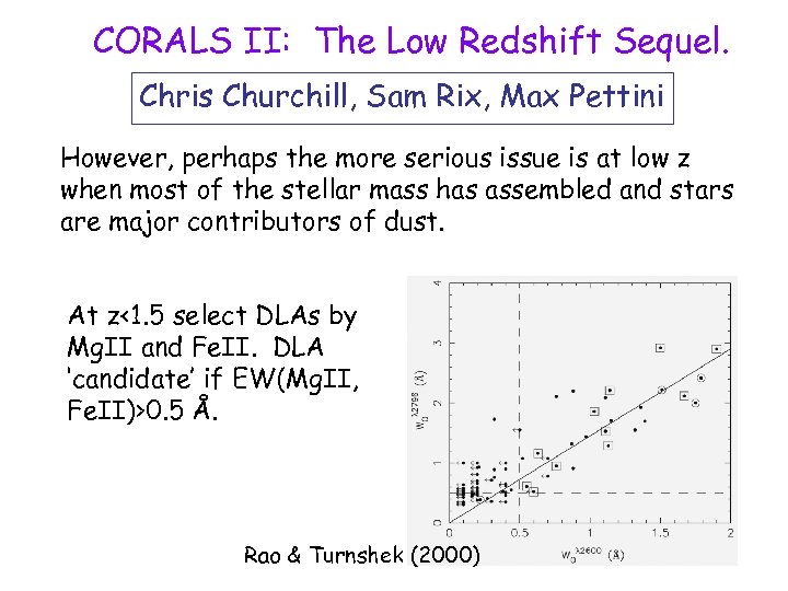 CORALS II: The Low Redshift Sequel. Chris Churchill, Sam Rix, Max Pettini However, perhaps