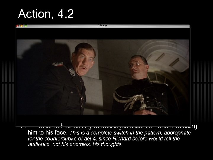 Action, 4. 2 Richard refuses to give Buckingham what he wants, refusing him to