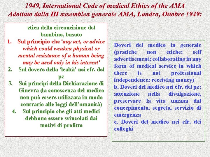 1949, International Code of medical Ethics of the AMA Adottato dalla III assemblea generale