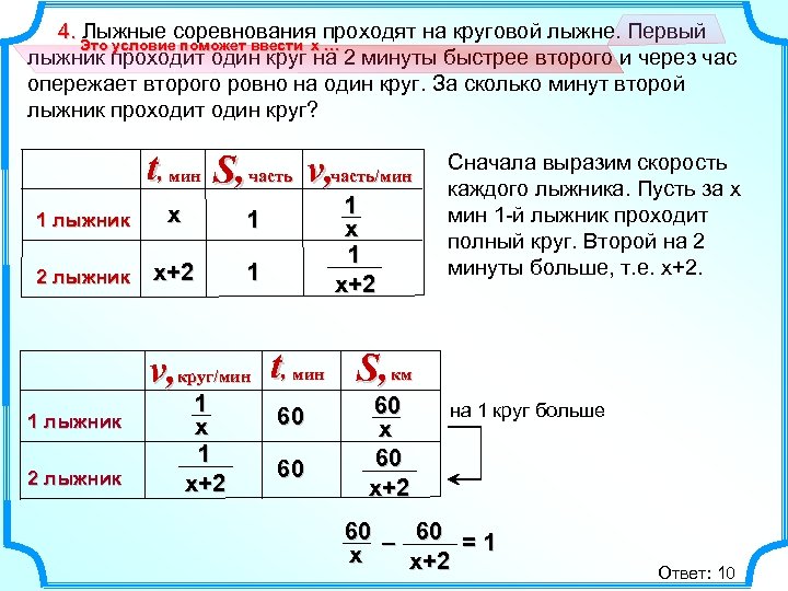 4. Лыжные соревнования проходят на круговой лыжне. Первый Это условие поможет ввести х …