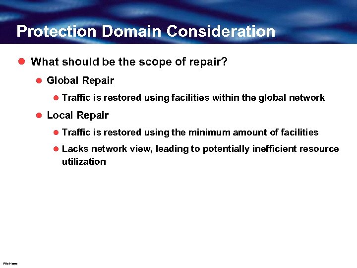 Protection Domain Consideration l What should be the scope of repair? l Global Repair