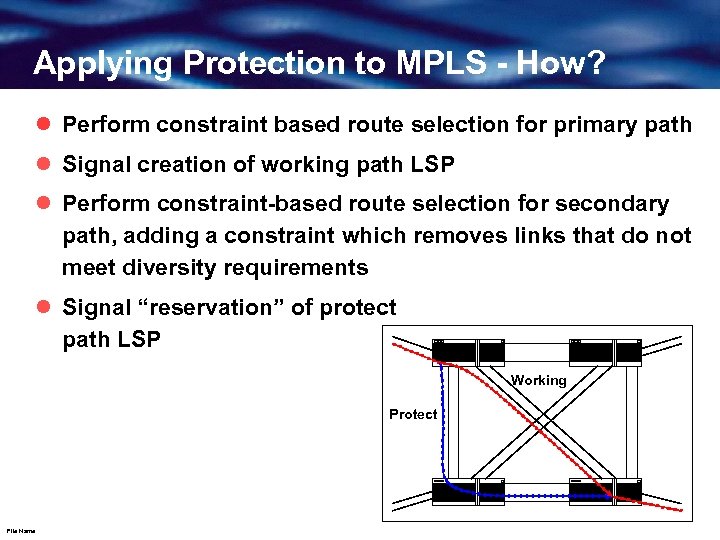 Applying Protection to MPLS - How? l Perform constraint based route selection for primary