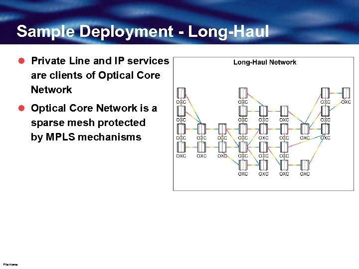 Sample Deployment - Long-Haul l Private Line and IP services are clients of Optical