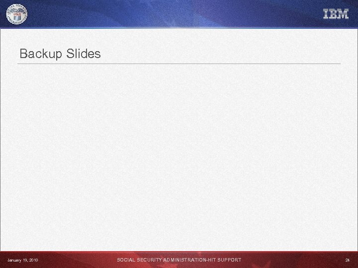Backup Slides January 19, 2010 SOCIAL SECURITY ADMINISTRATION-HIT SUPPORT 24 