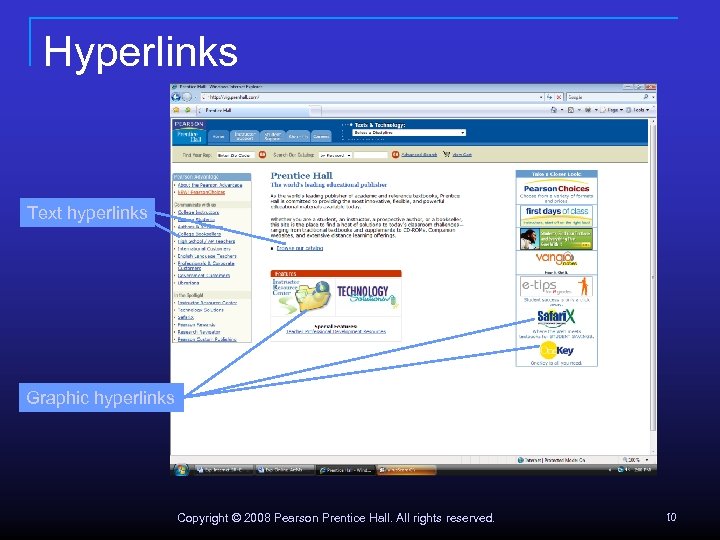 Hyperlinks Text hyperlinks Graphic hyperlinks Copyright © 2008 Pearson Prentice Hall. All rights reserved.