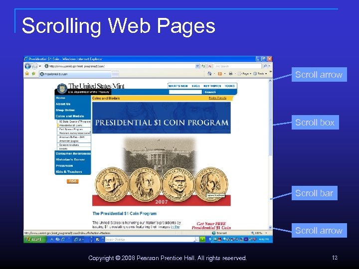 Scrolling Web Pages Scroll arrow Scroll box Scroll bar Scroll arrow Copyright © 2008