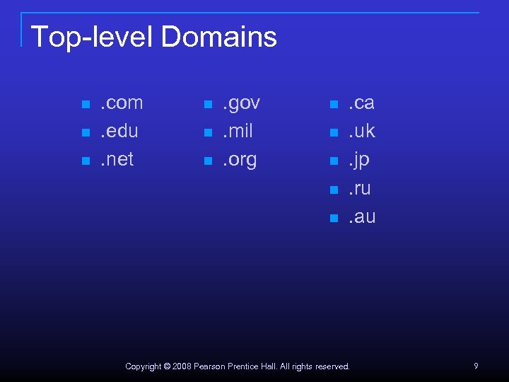 Top-level Domains n n n . com. edu. net n n n . gov.