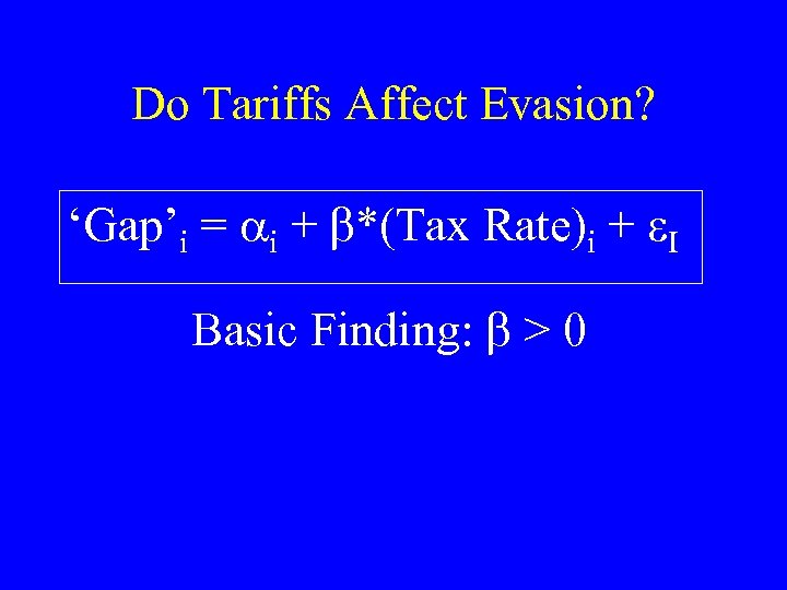 Do Tariffs Affect Evasion? ‘Gap’i = i + *(Tax Rate)i + I Basic Finding: