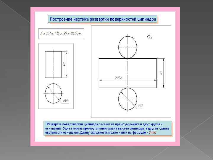 Построение чертежа развертки поверхностей цилиндра а два вида б развертка поверхностей