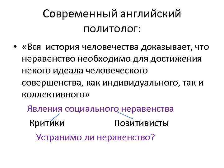 Современный английский политолог: • «Вся история человечества доказывает, что неравенство необходимо для достижения некого