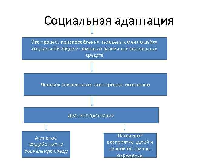 Социальная адаптация Это процесс приспособления человека к меняющейся социальной среде с помощью различных социальных