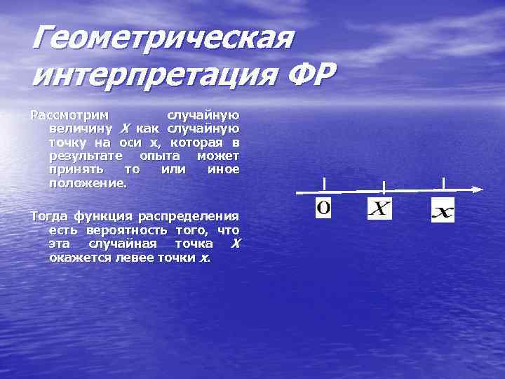 Геометрическая интерпретация ФР Рассмотрим случайную величину Х как случайную точку на оси х, которая