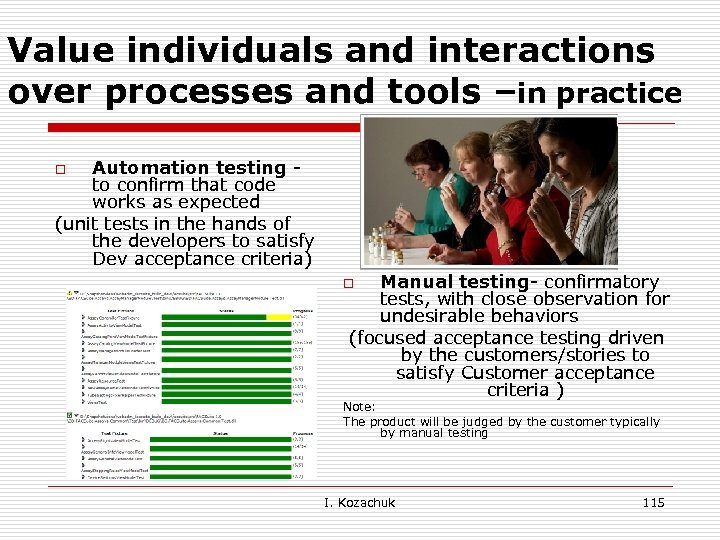 Value individuals and interactions over processes and tools –in practice Automation testing to confirm