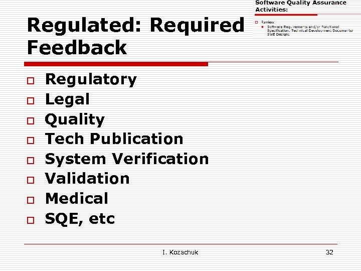 Regulated: Required Feedback o o o o Regulatory Legal Quality Tech Publication System Verification