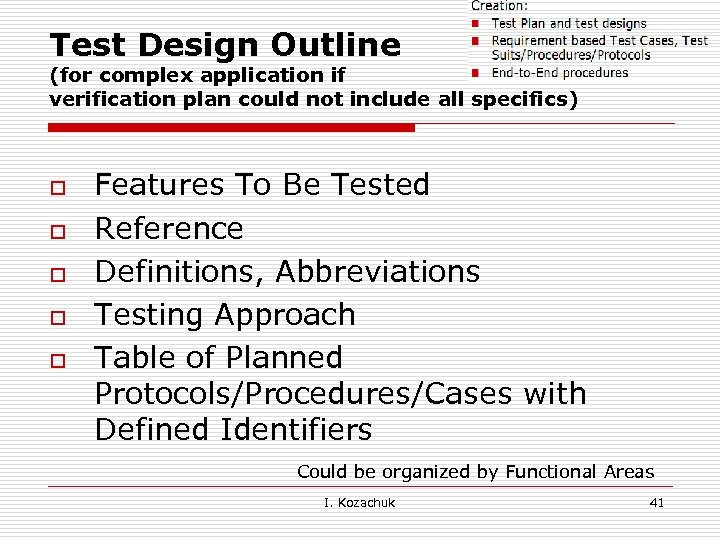 Test Design Outline (for complex application if verification plan could not include all specifics)