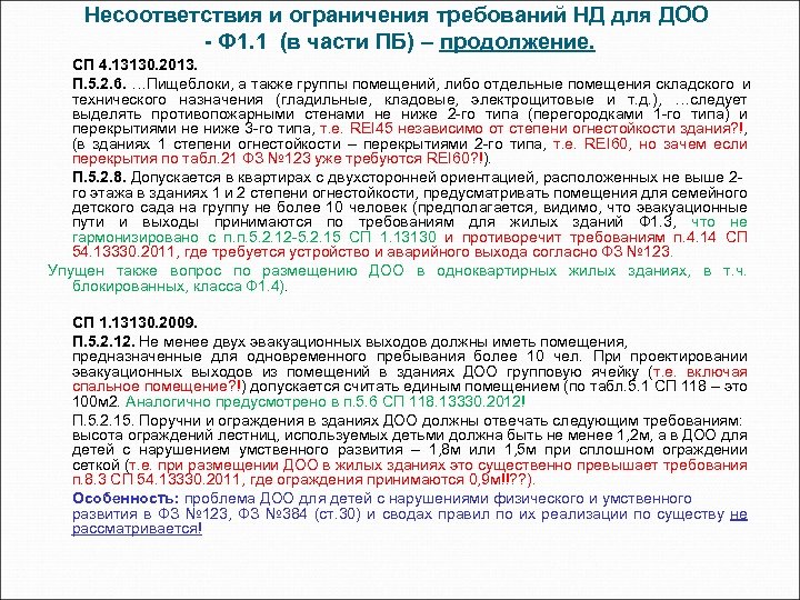 Несоответствия и ограничения требований НД для ДОО - Ф 1. 1 (в части ПБ)