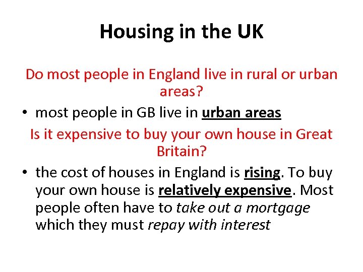 Housing in the UK Do most people in England live in rural or urban