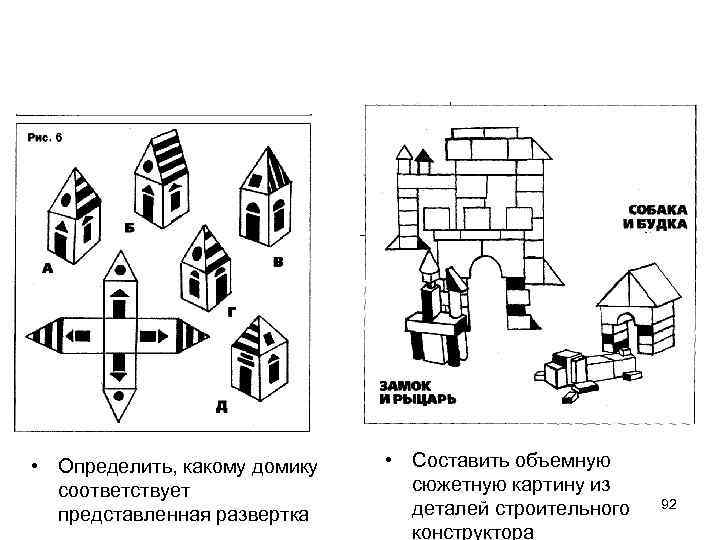  • Определить, какому домику соответствует представленная развертка • Составить объемную сюжетную картину из