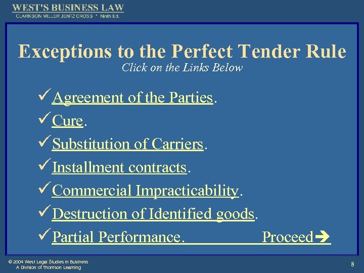 Exceptions to the Perfect Tender Rule Click on the Links Below üAgreement of the