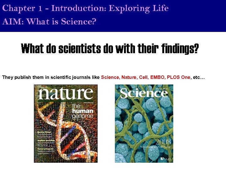 Chapter 1 - Introduction: Exploring Life AIM: What is Science? What do scientists do