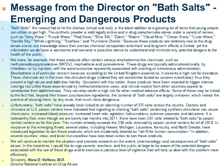 n n n Message from the Director on 