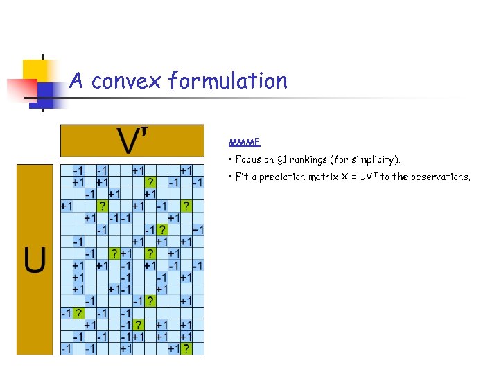 A convex formulation T MMMF • Focus on § 1 rankings (for simplicity). •