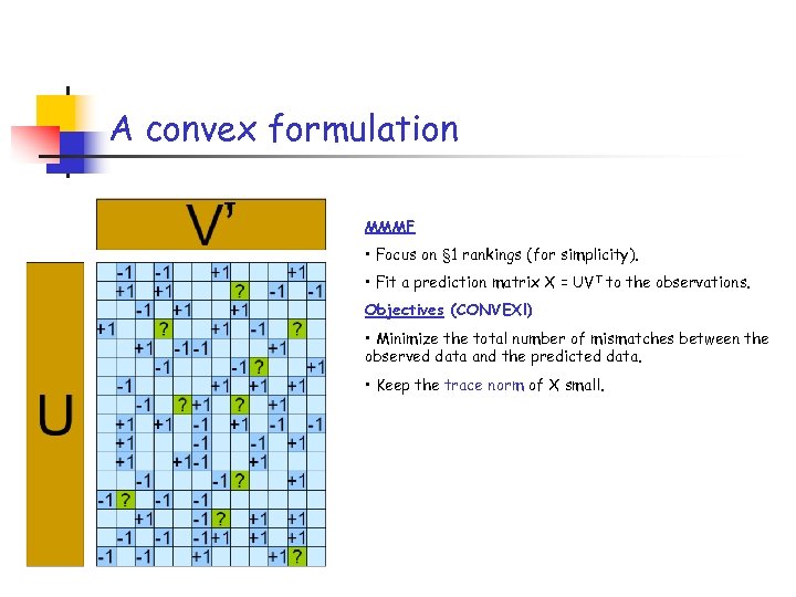 A convex formulation T MMMF • Focus on § 1 rankings (for simplicity). •