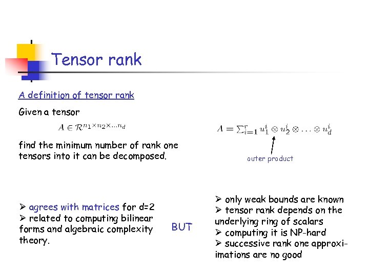 Tensor rank A definition of tensor rank Given a tensor find the minimum number