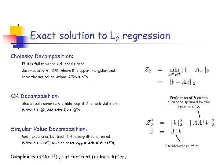 Exact solution to L 2 regression Cholesky Decomposition: If A is full rank and