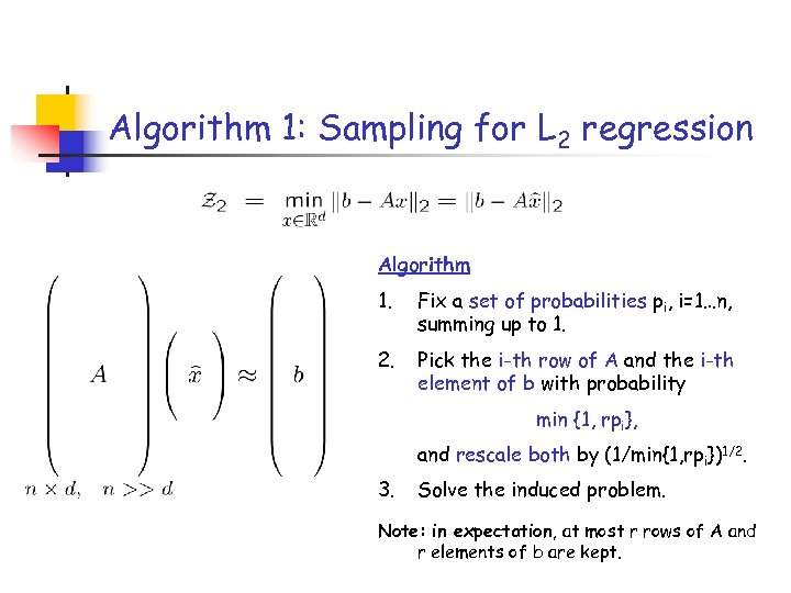 Algorithm 1: Sampling for L 2 regression Algorithm 1. Fix a set of probabilities