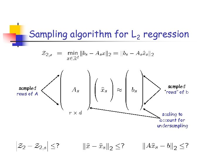 Sampling algorithm for L 2 regression sampled rows of A sampled “rows” of b