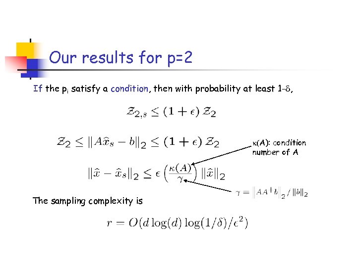 Our results for p=2 If the pi satisfy a condition, then with probability at