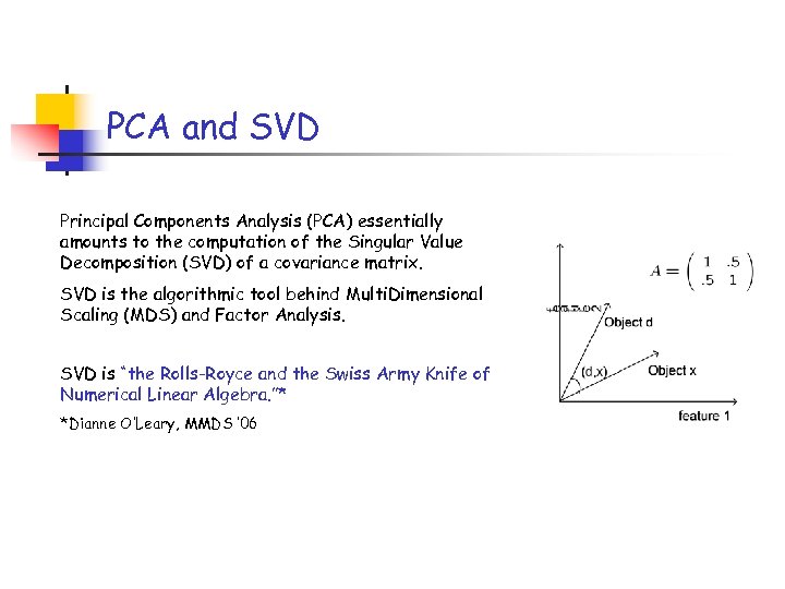 PCA and SVD Principal Components Analysis (PCA) essentially amounts to the computation of the