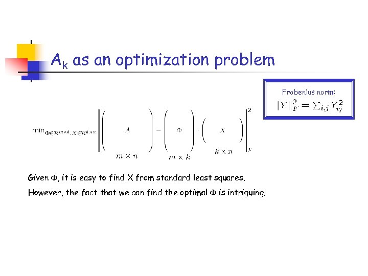 Ak as an optimization problem Frobenius norm: Given , it is easy to find