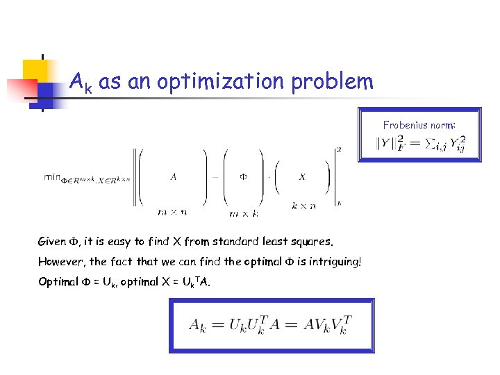 Ak as an optimization problem Frobenius norm: Given , it is easy to find
